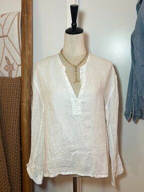 Zara White Linen Popover Top